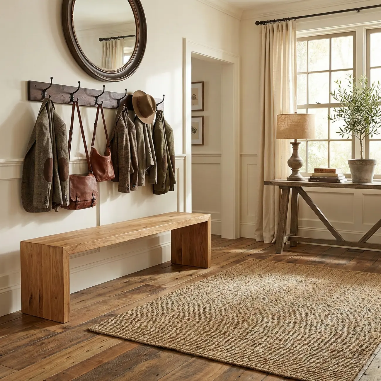 Wooden Entryway Bench Minimalistic Long Natural Finish Image - 9 | homeyfad