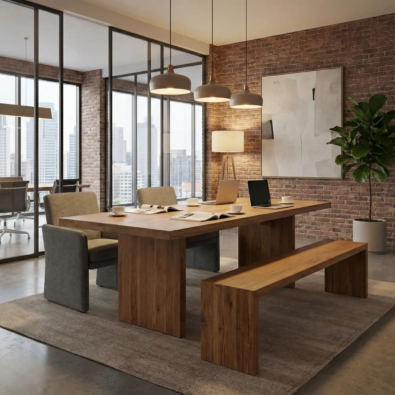 Wooden Entryway Bench Minimalistic Long Natural Finish Image - 10 | homeyfad