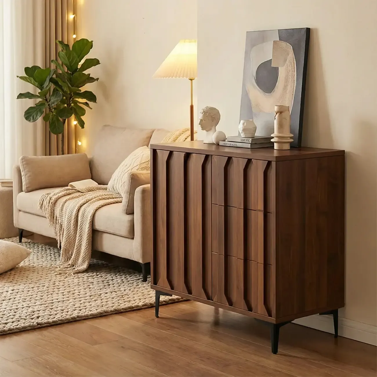 Mid-Century Modern Wood Combo Dresser with Storage Image - 3