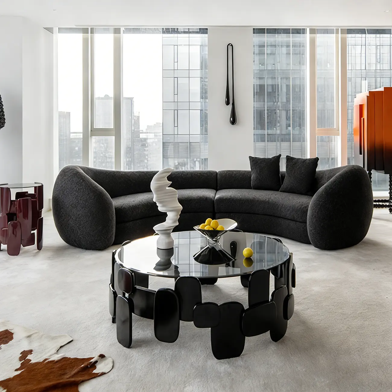 Contemporary Abstract Glass Fiberglass Black Coffee Table Image - 5 | homeyfad