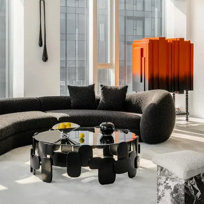 Contemporary Abstract Glass Fiberglass Black Coffee Table Image - 4