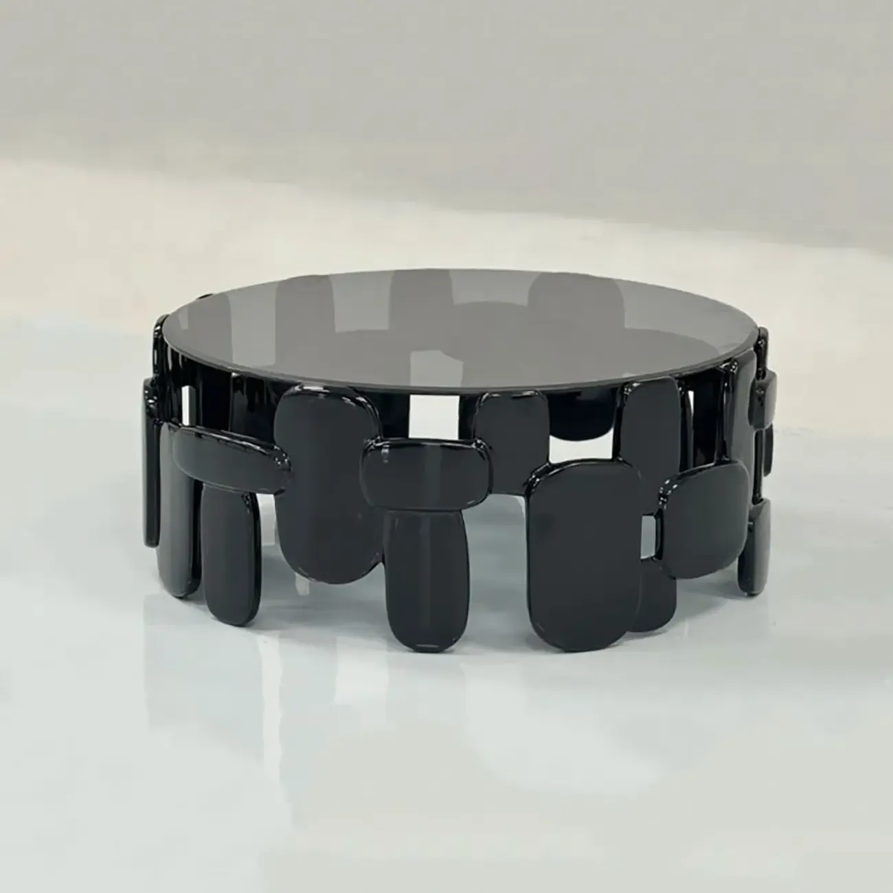 Contemporary Abstract Glass Fiberglass Black Coffee Table Image - 8