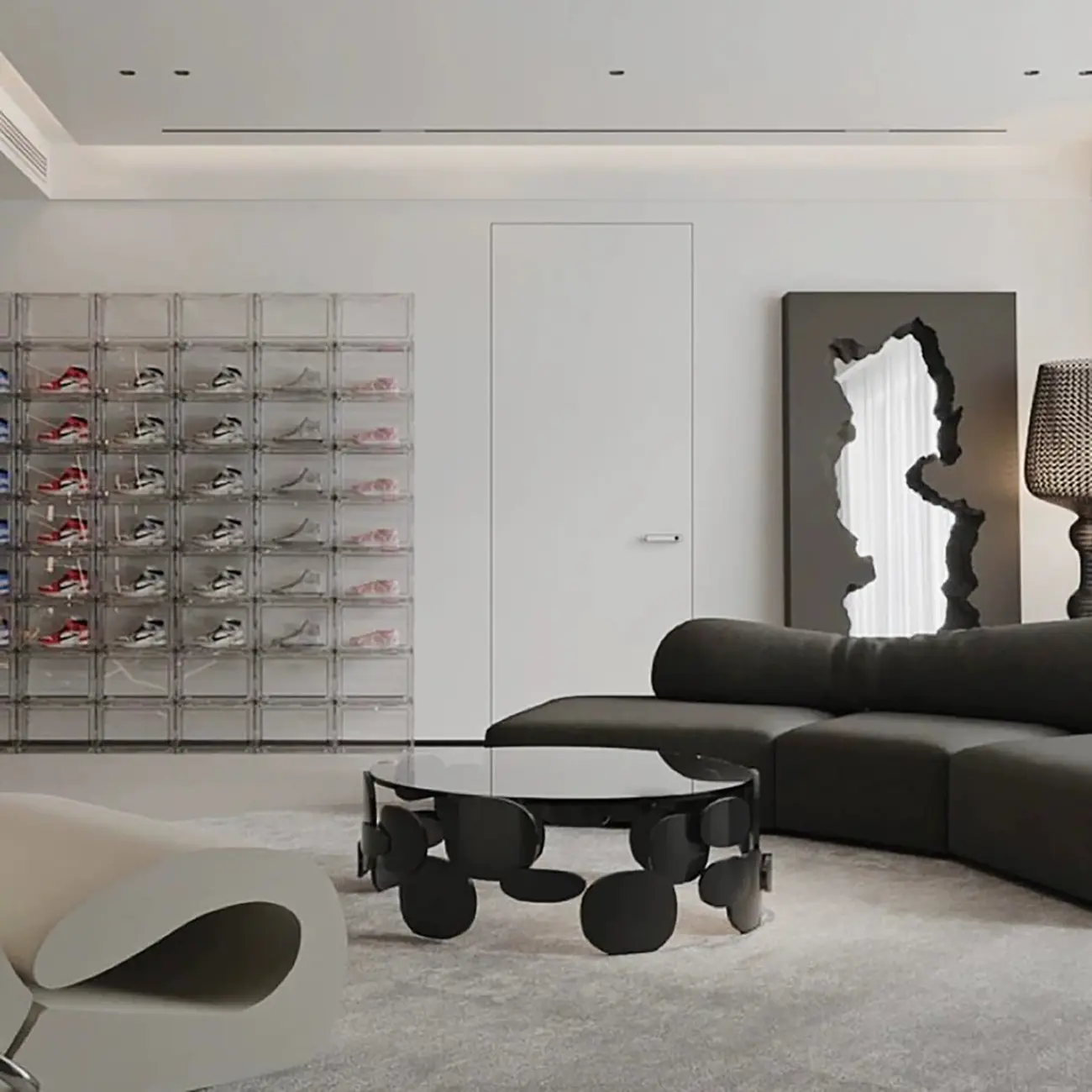 Contemporary Abstract Glass Fiberglass Black Coffee Table Image - 6 | homeyfad