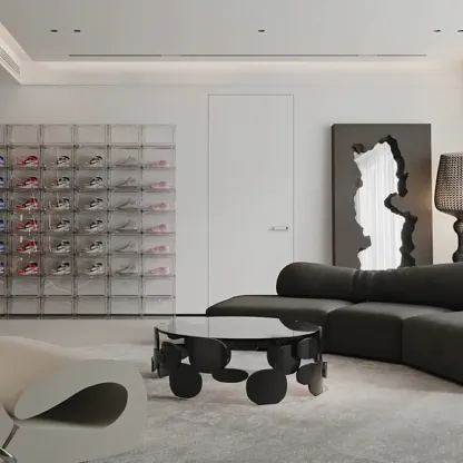 Contemporary Abstract Glass Fiberglass Black Coffee Table Image - 6