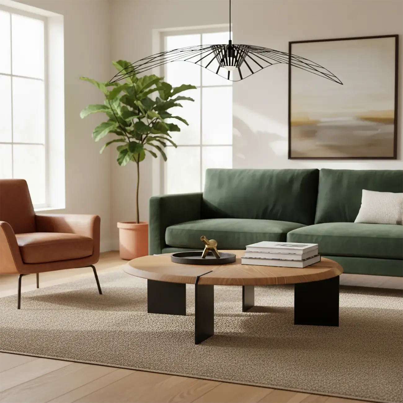 Round Modern Wood Stainless Steel Living Room Coffee Table Image - 2