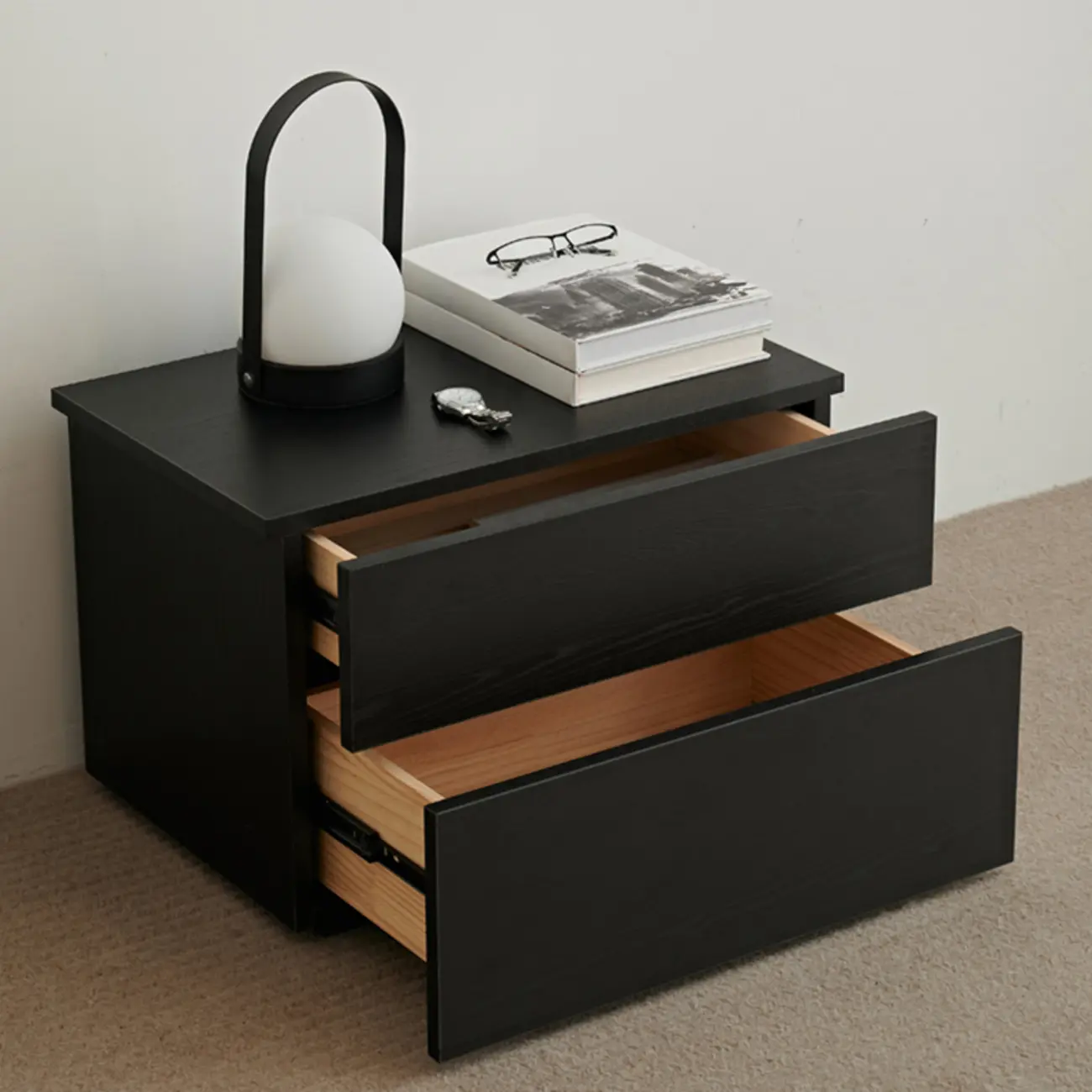 Minimalist  Black Wood 2-Tiers Drawers Nightstand Image - 4 | homeyfad