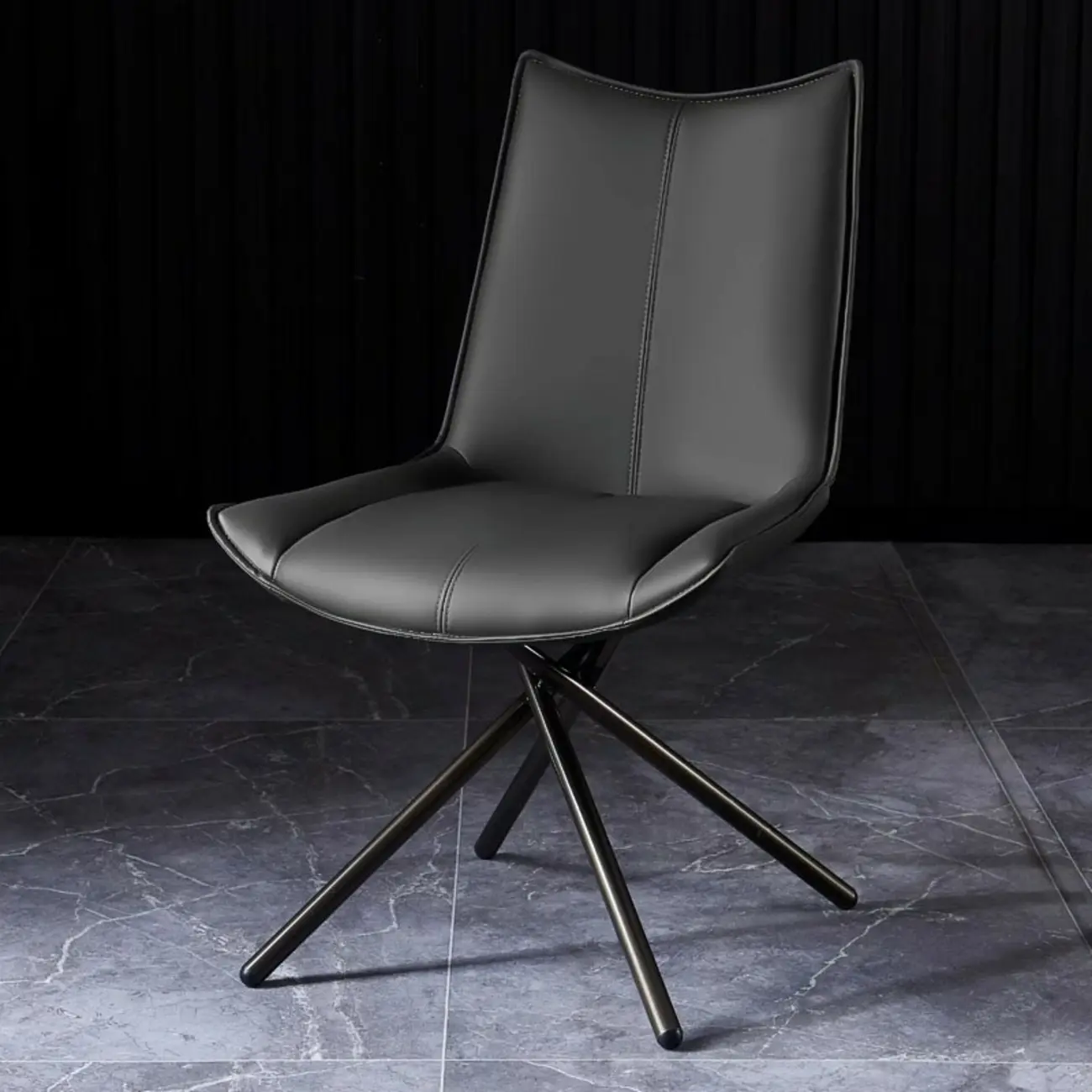 Swivel Industrial Faux Leather Arm Dining Chairs Open Back Image - 6 | homeyfad