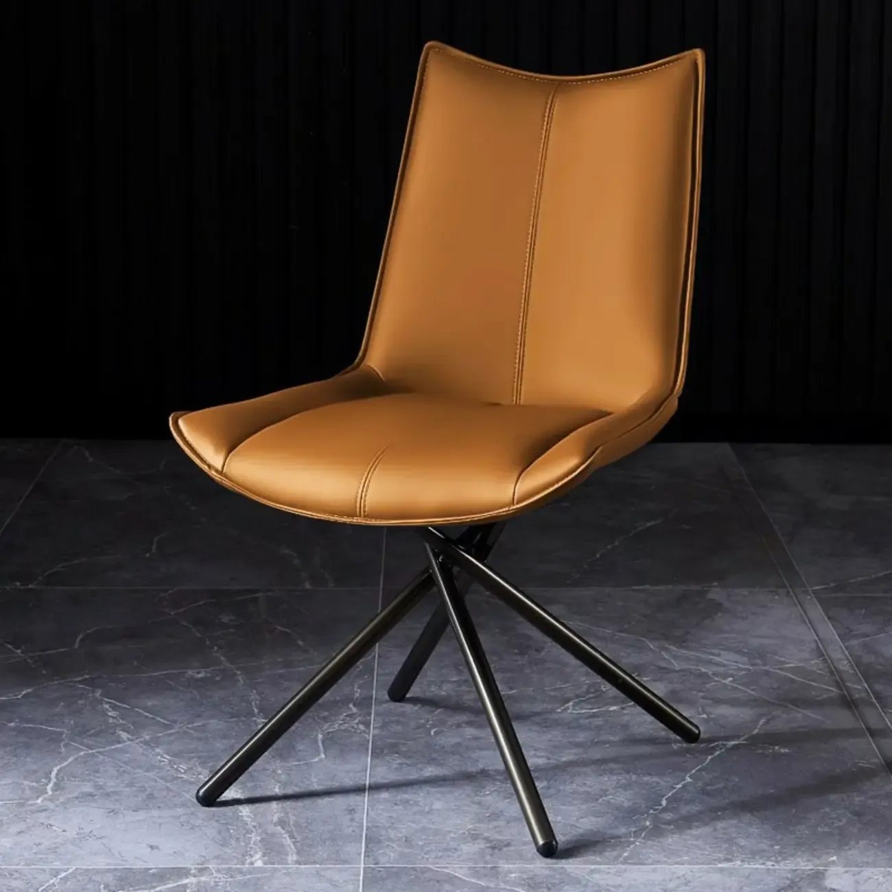 Swivel Industrial Faux Leather Arm Dining Chairs Open Back Image - 3