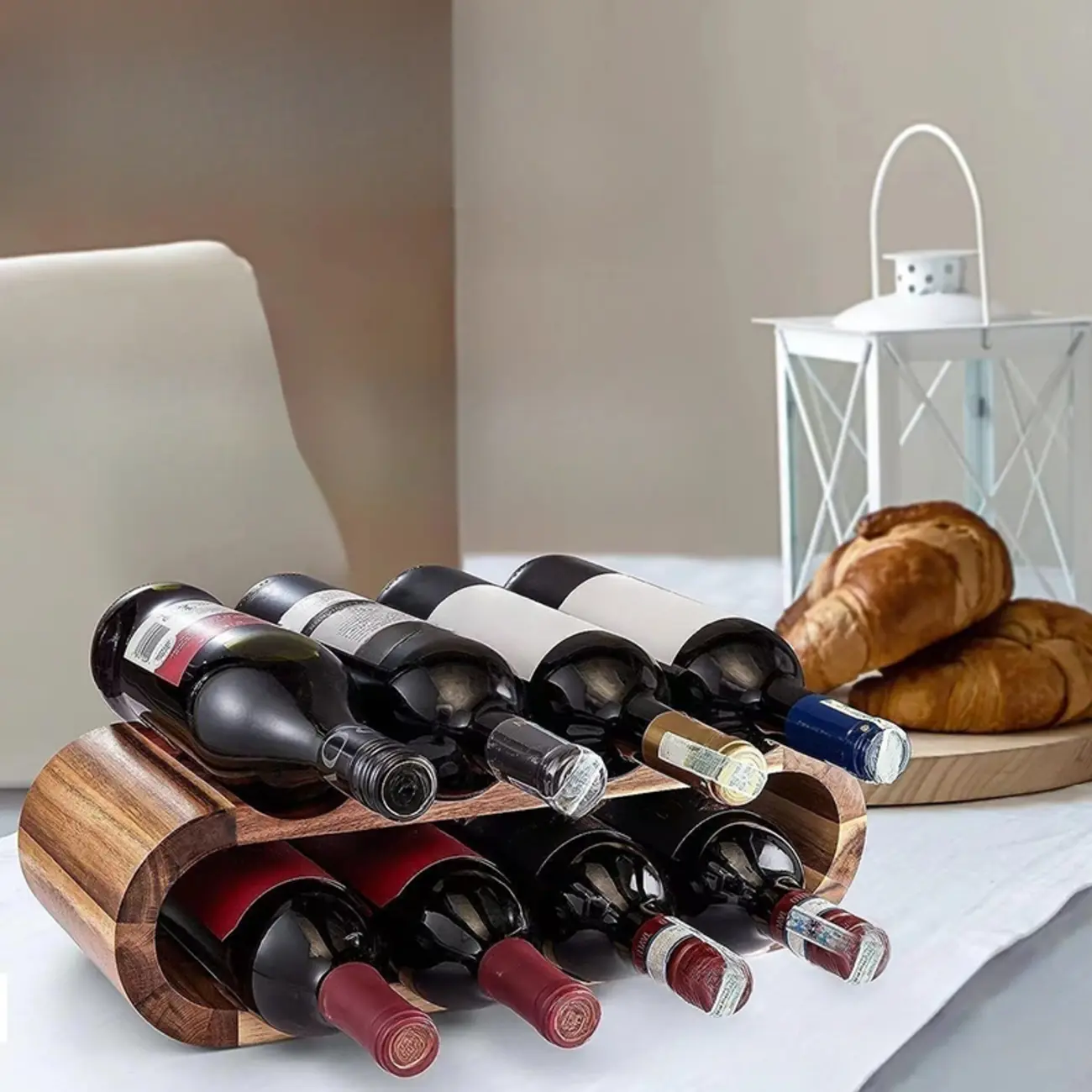 Elliptical Brown Wooden Stackable Wine Rack 8 Bottles Holder  | homeyfad