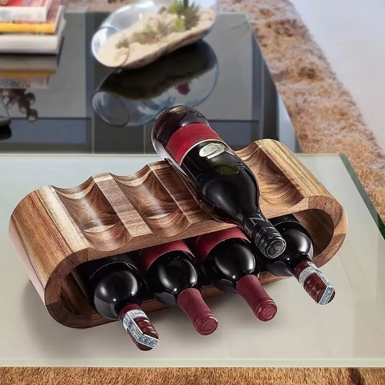 Elliptical Brown Wooden Stackable Wine Rack 8 Bottles Holder 