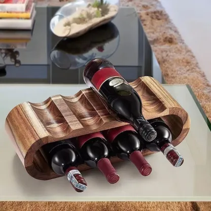 Elliptical Brown Wooden Stackable Wine Rack 8 Bottles Holder 