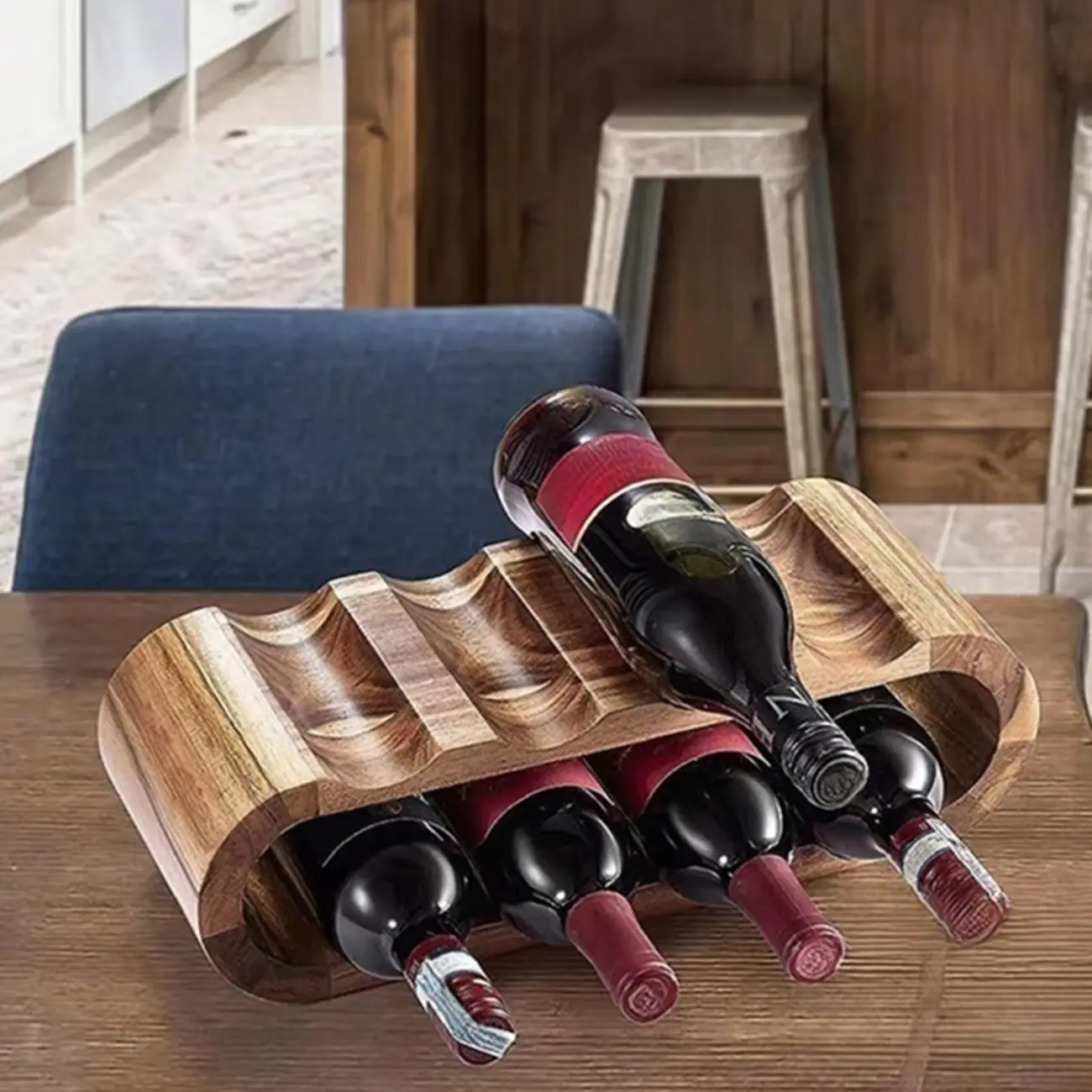 Elliptical Brown Wooden Stackable Wine Rack 8 Bottles Holder  | homeyfad