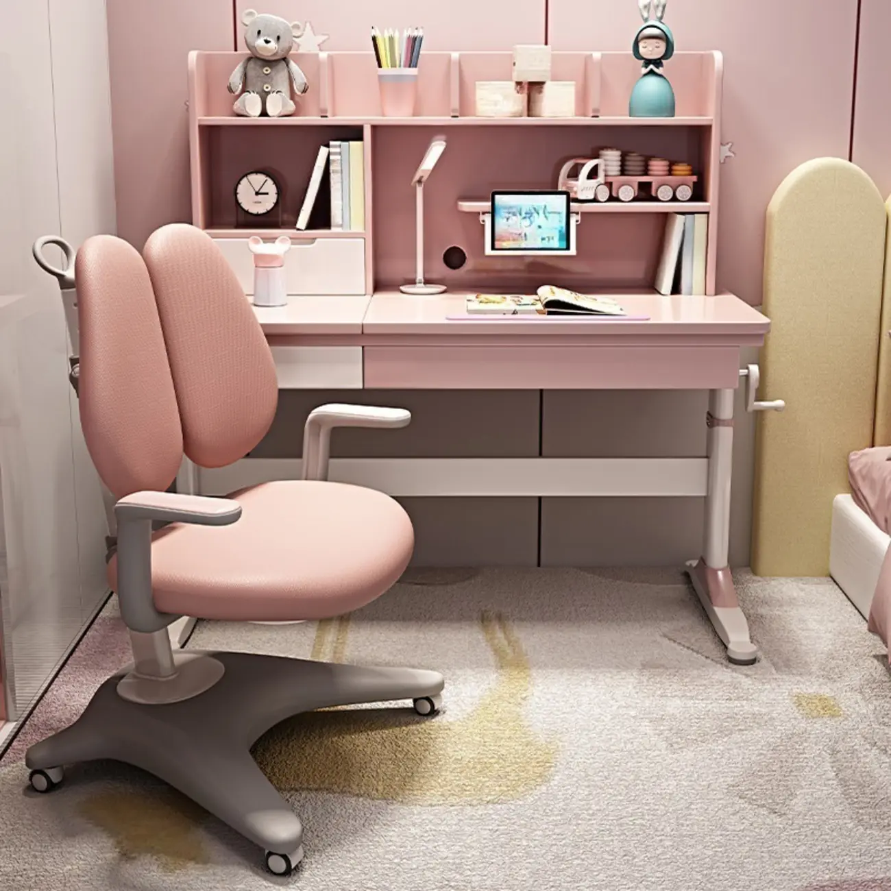 Small Pink Storage Adjustable Office Desk for Kids Image - 1 | homeyfad