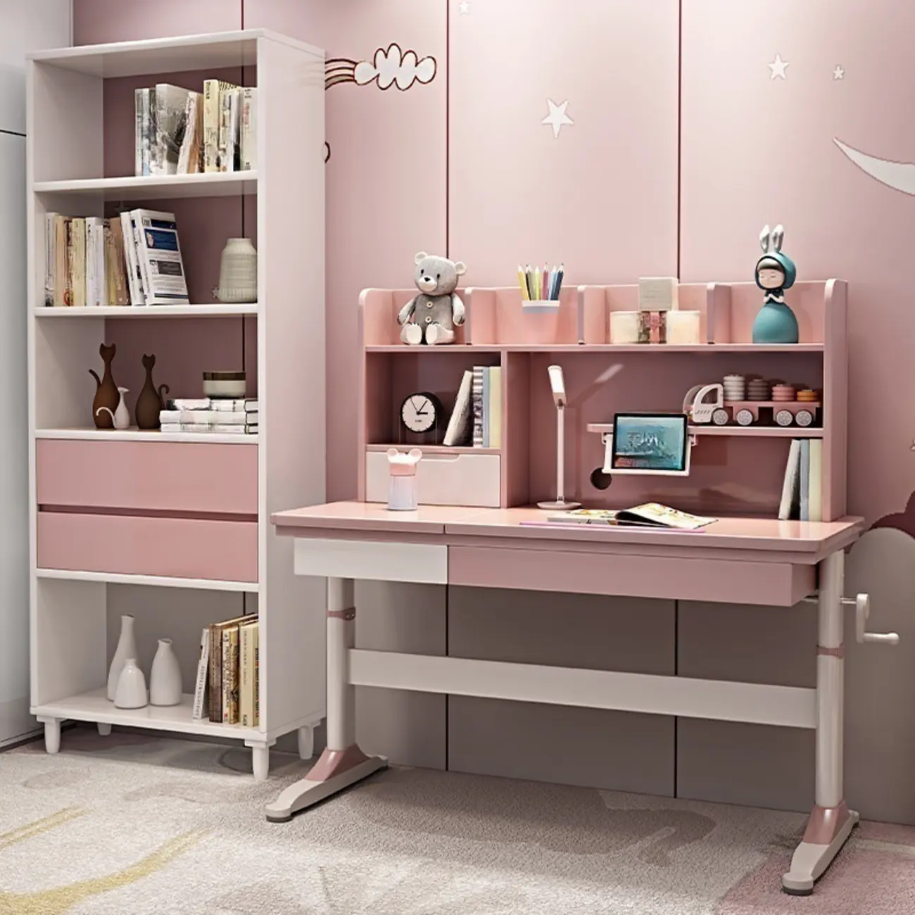 Small Pink Storage Adjustable Office Desk for Kids Image - 2 | homeyfad
