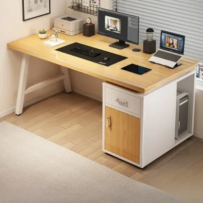 Durable Wooden Rectangle Pedestal Office Desk with Cabinets Image - 1