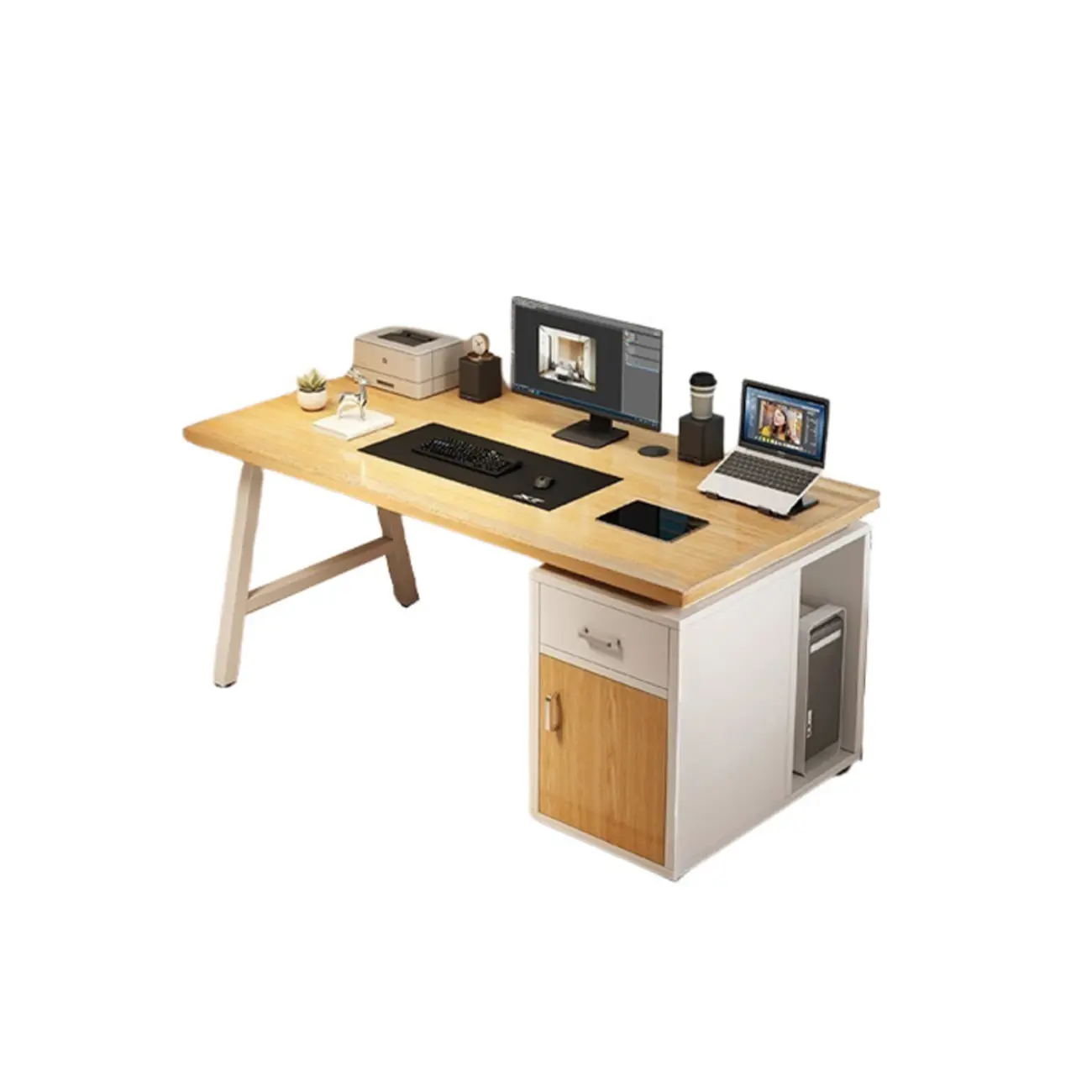 Durable Wooden Rectangle Pedestal Office Desk with Cabinets Image - 10 | homeyfad