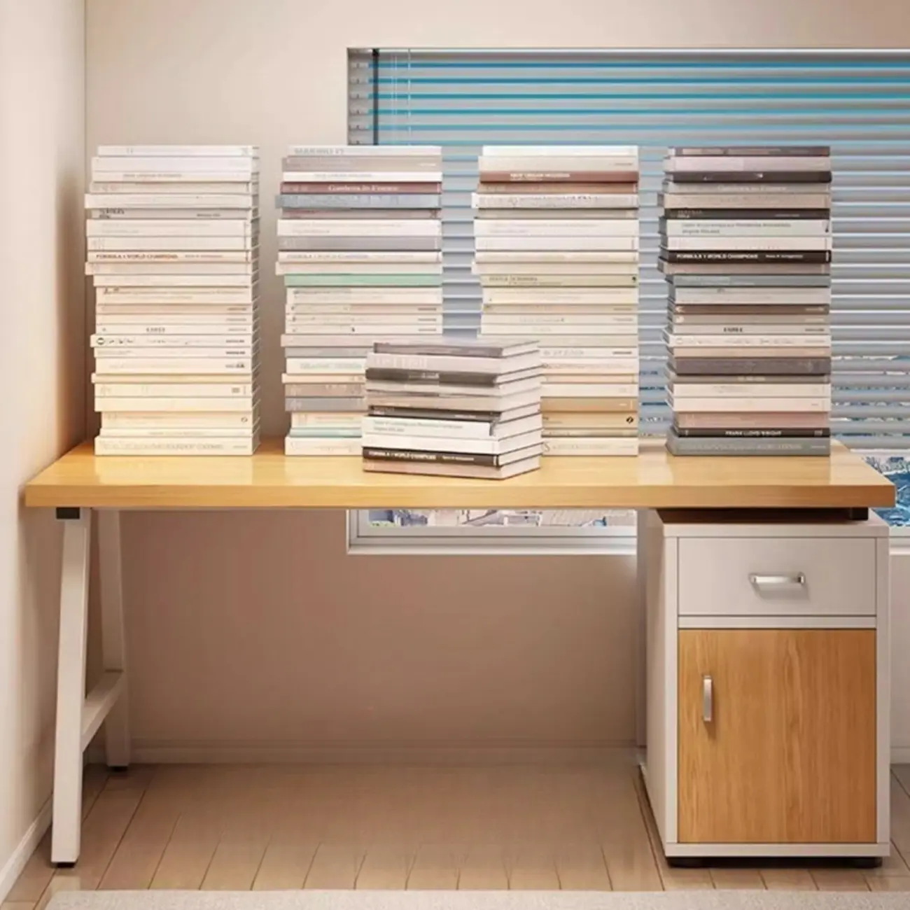 Durable Wooden Rectangle Pedestal Office Desk with Cabinets Image - 12 | homeyfad