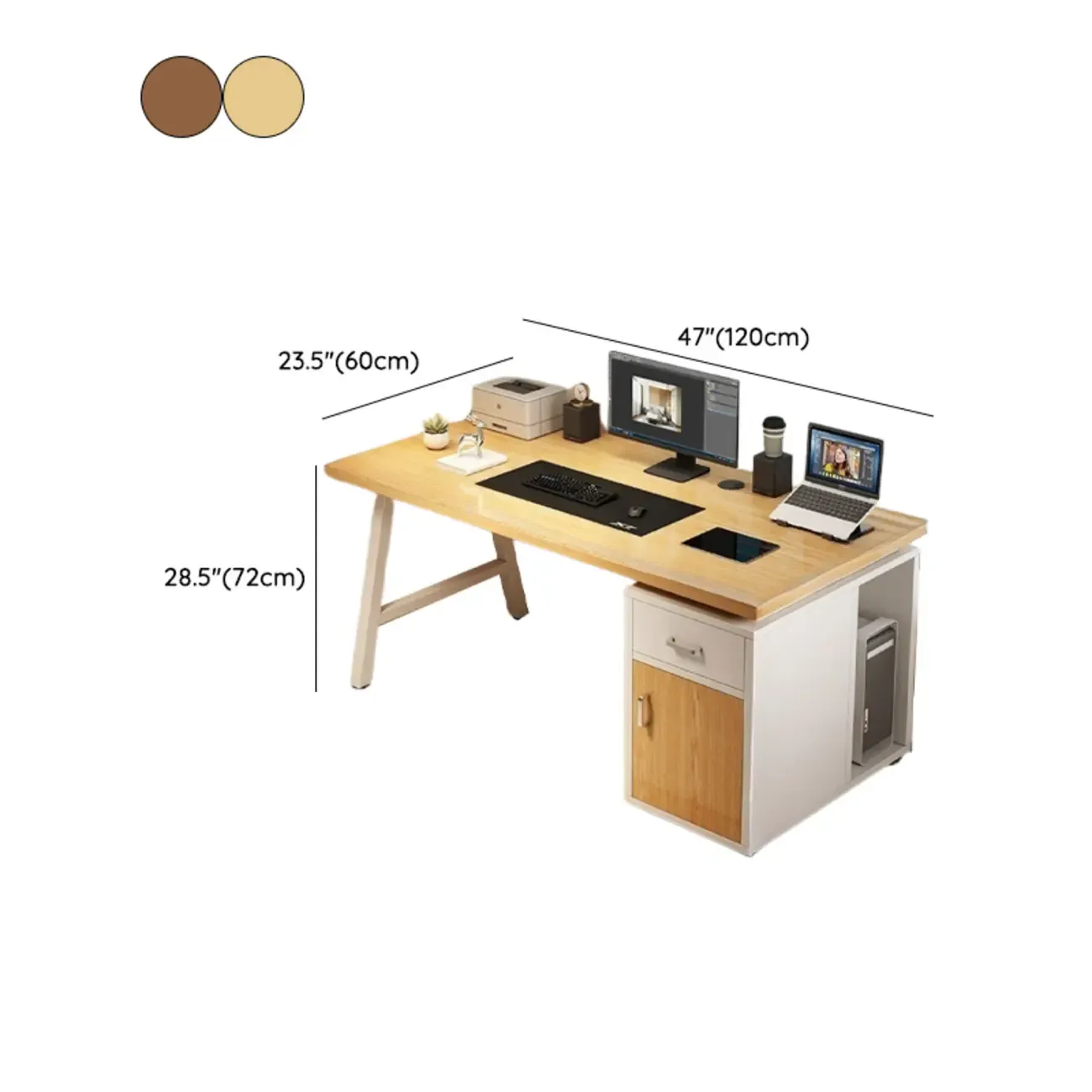 Durable Wooden Rectangle Pedestal Office Desk with Cabinets #size