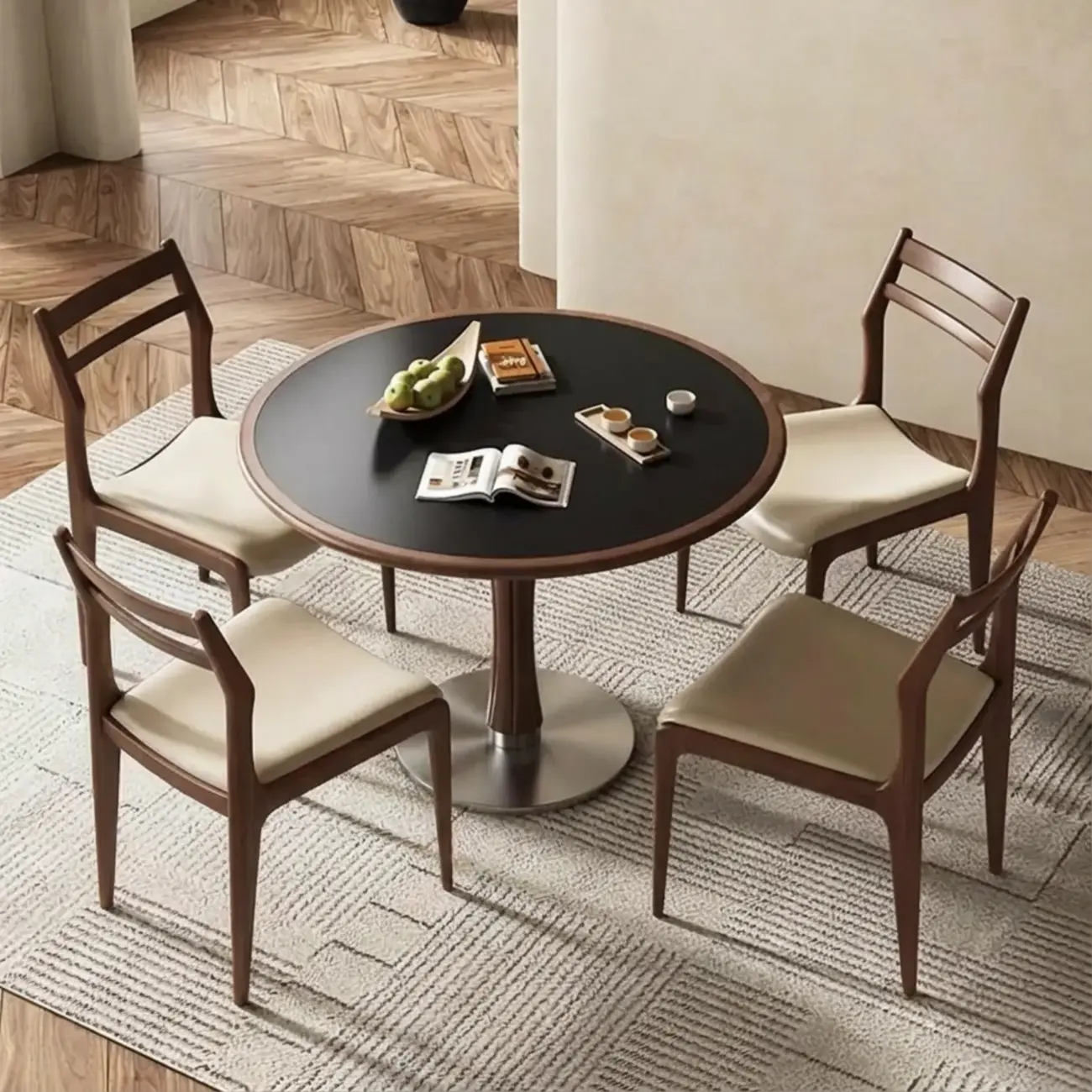 Modern Upholstered Ladder Back Wooden Dining Chair  Image - 4 | homeyfad