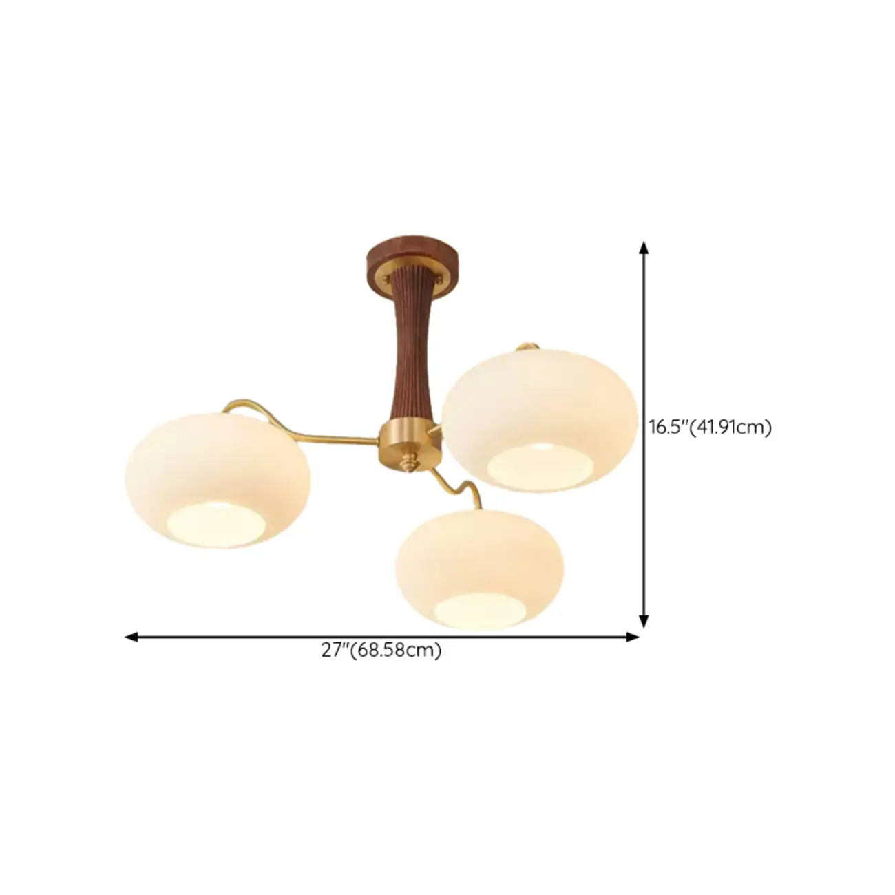 Rustic Drum Glass Shade Wooden Semi Flush Ceiling Light #size