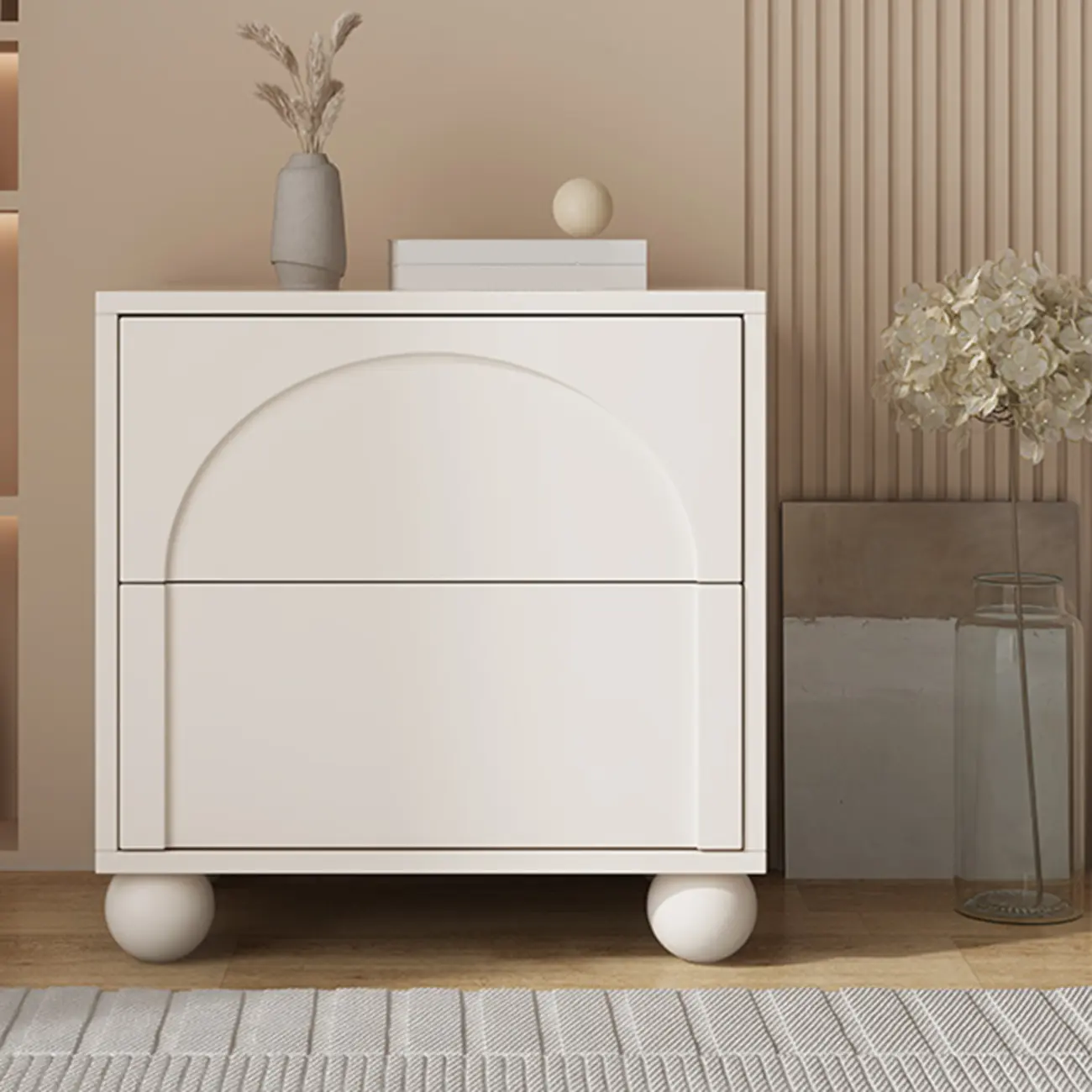 Minimalist Arch Carved Wood 2-Drawer Nightstand Image - 1 | homeyfad