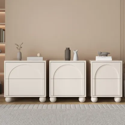 Minimalist Arch Carved Wood 2-Drawer Nightstand Image - 4