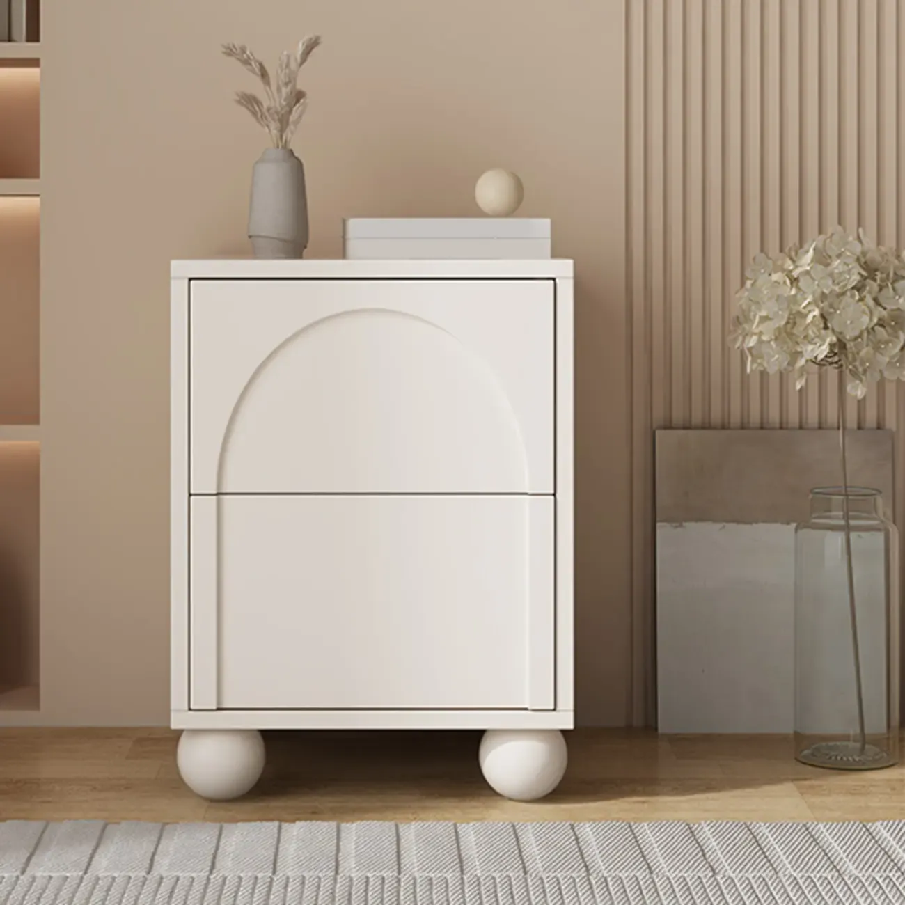 Minimalist Arch Carved Wood 2-Drawer Nightstand Image - 3