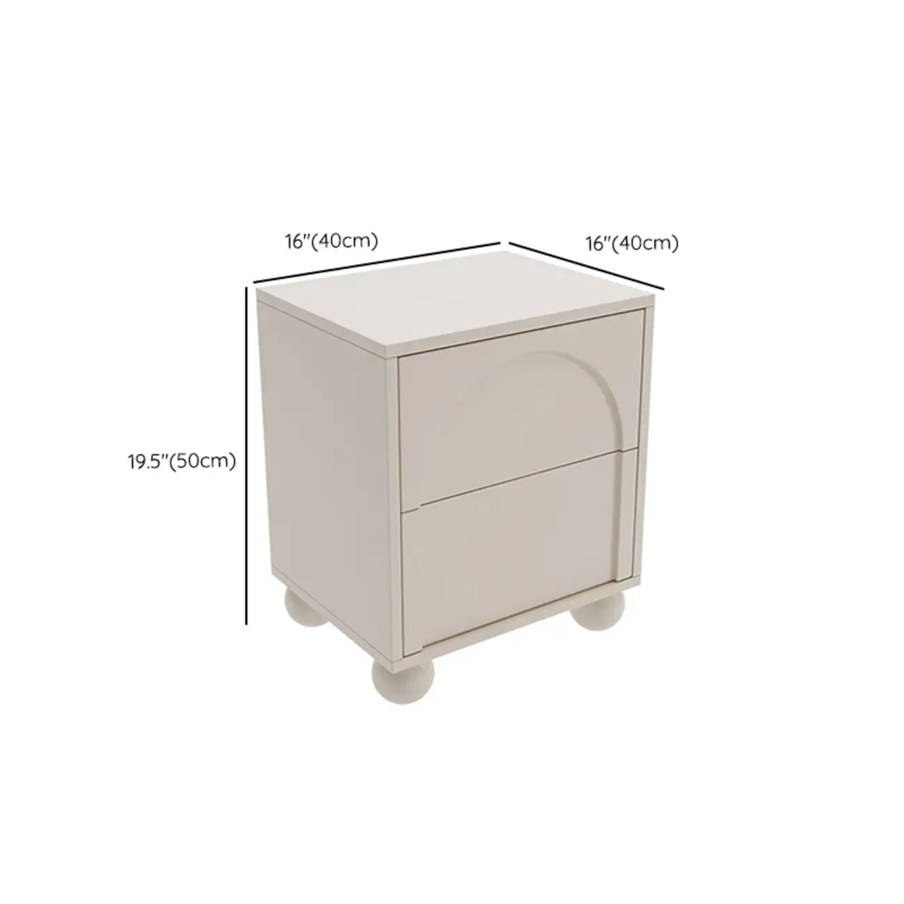 Minimalist Arch Carved Wood 2-Drawer Nightstand #size