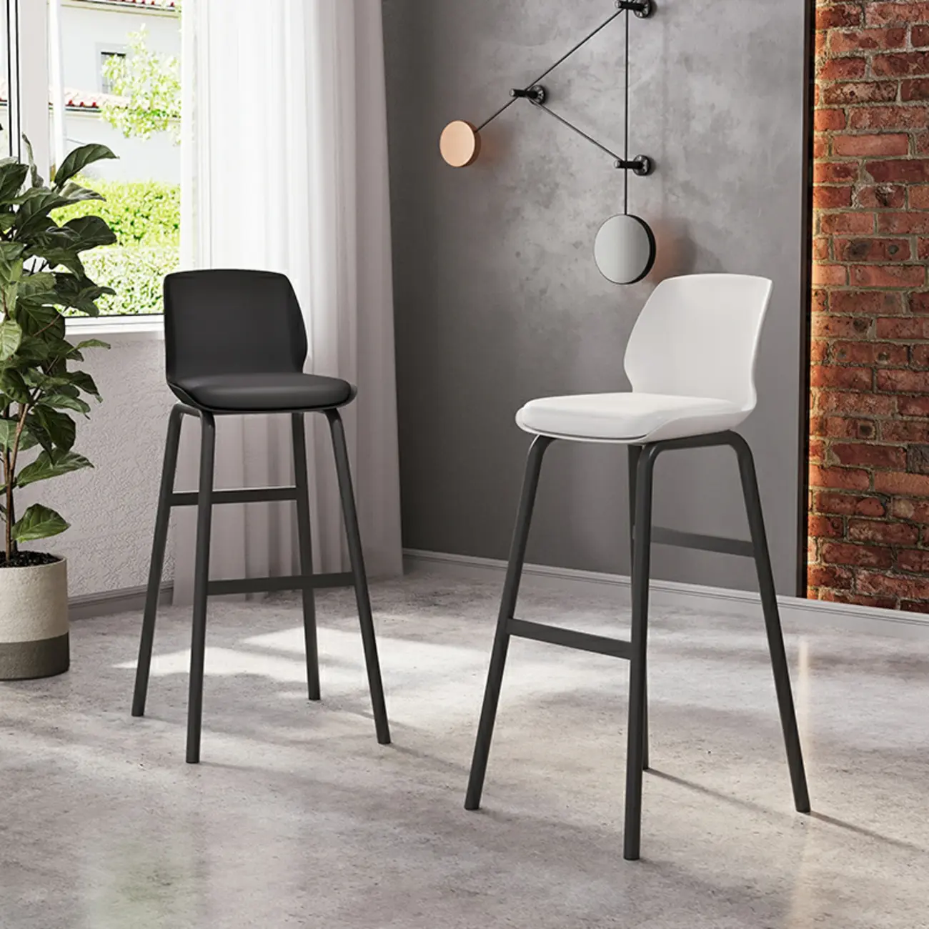 Minimalist Metal Upholstered Short Counter Height Bar Stool Image - 1 | homeyfad