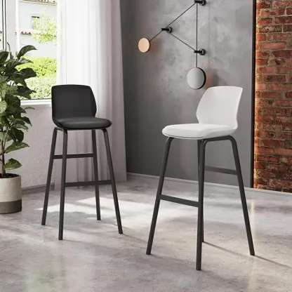 Minimalist Metal Upholstered Short Counter Height Bar Stool Image - 1