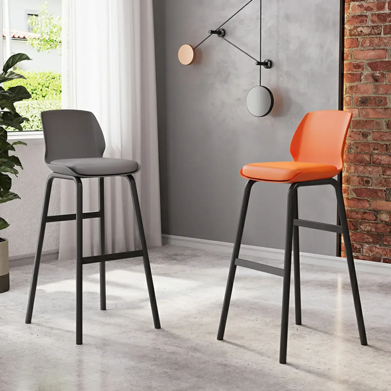 Minimalist Metal Upholstered Short Counter Height Bar Stool Image - 3