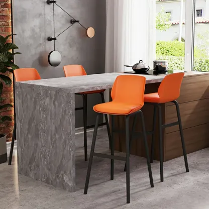 Minimalist Metal Upholstered Short Counter Height Bar Stool Image - 2