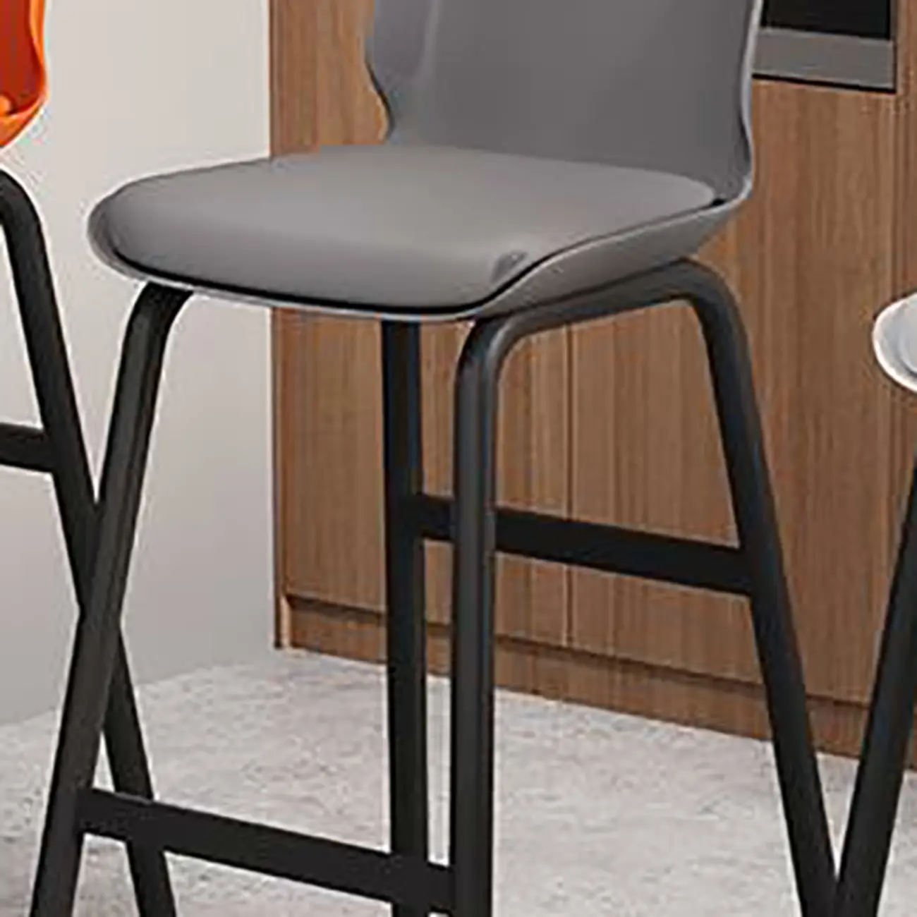 Minimalist Metal Upholstered Short Counter Height Bar Stool Image - 6 | homeyfad