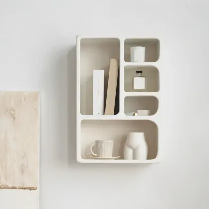 Elegant White Wall-Mounted Wooden Open Display Stand Image - 2