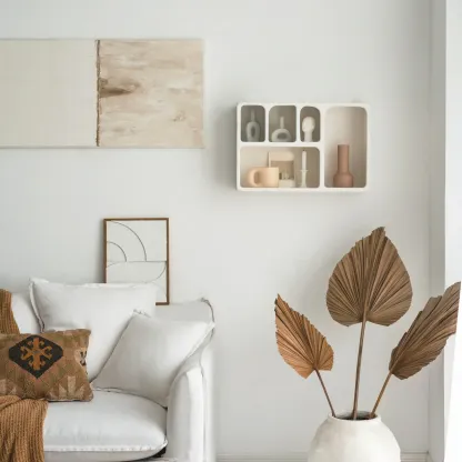 Elegant White Wall-Mounted Wooden Open Display Stand Image - 4