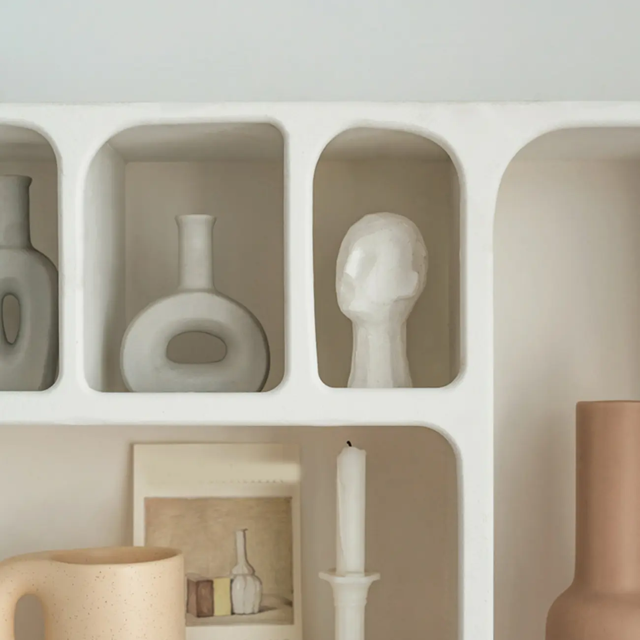 Elegant White Wall-Mounted Wooden Open Display Stand Image - 7 | homeyfad