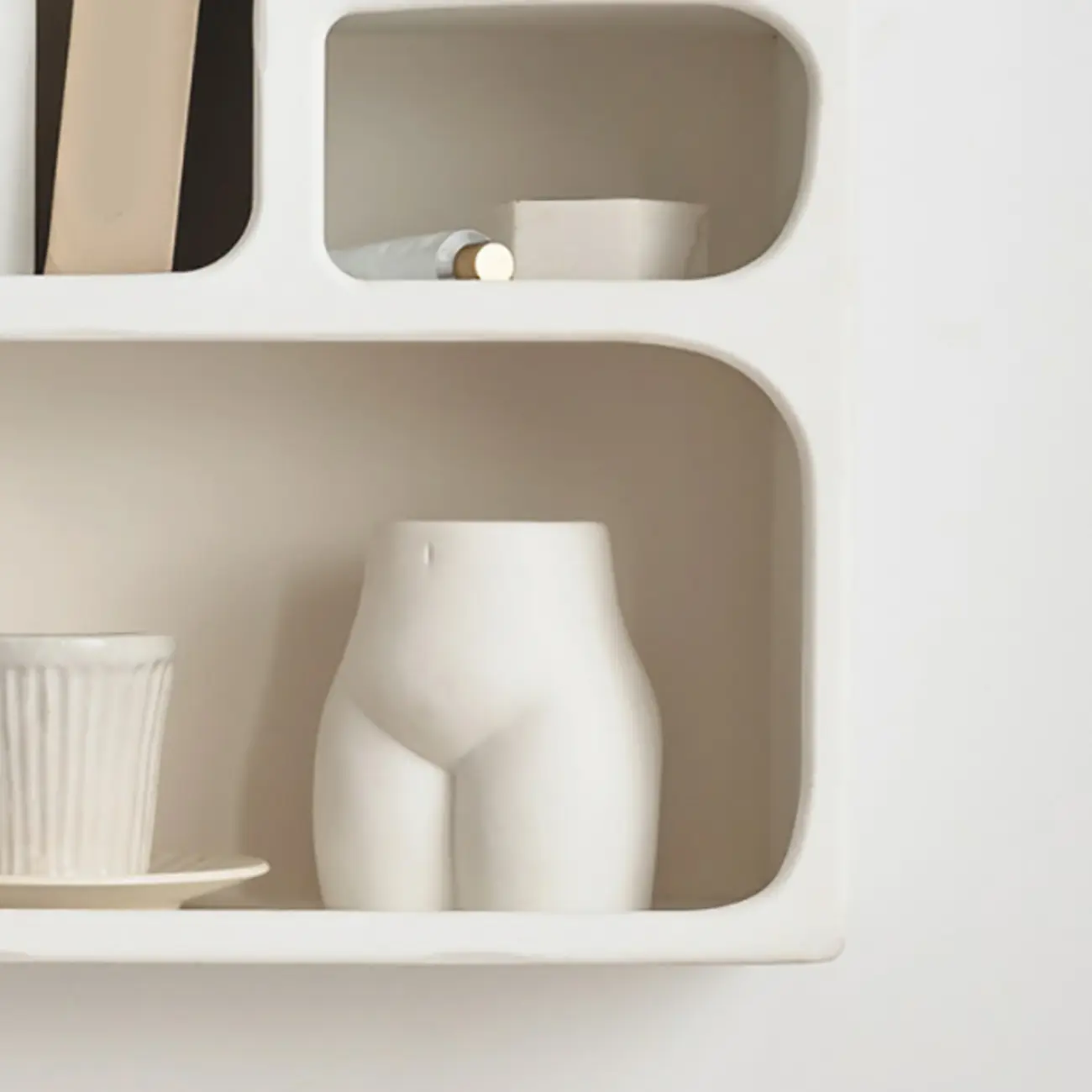 Elegant White Wall-Mounted Wooden Open Display Stand Image - 8 | homeyfad