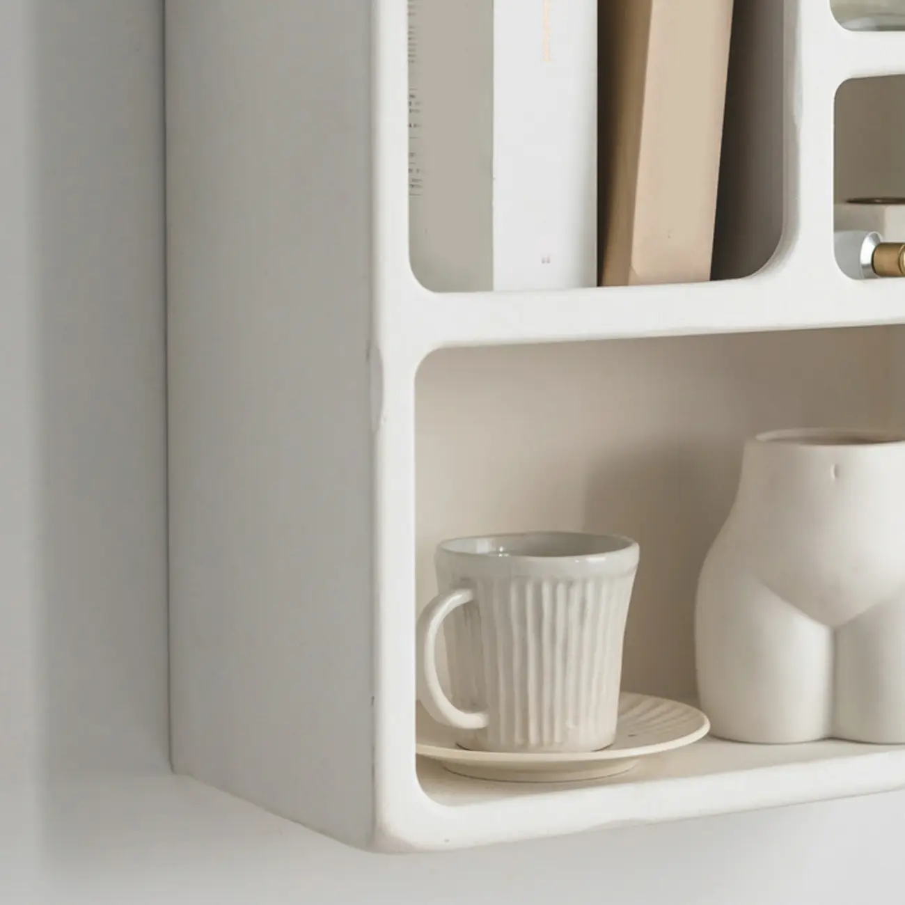 Elegant White Wall-Mounted Wooden Open Display Stand Image - 9 | homeyfad