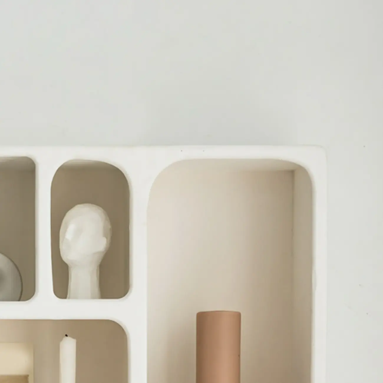 Elegant White Wall-Mounted Wooden Open Display Stand Image - 10 | homeyfad