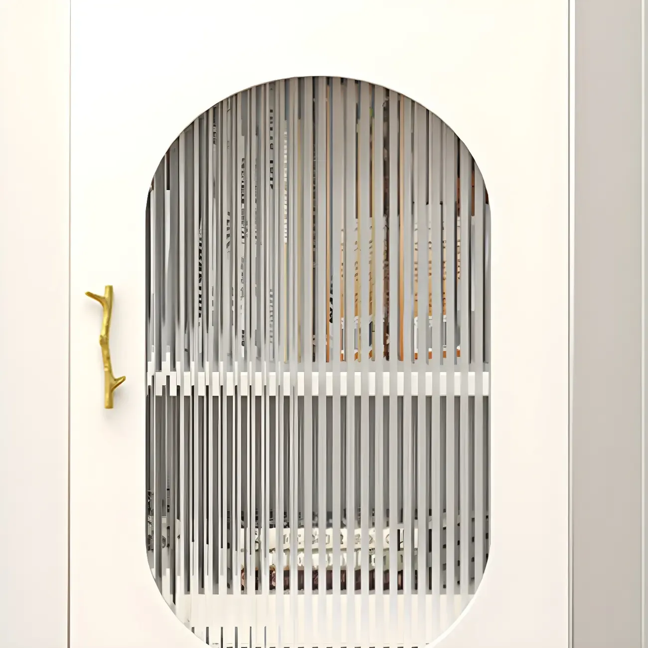 Modern White Rounded Wood Metal Leg Storage Corner Cabinet Image - 5