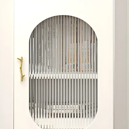 Modern White Rounded Wood Metal Leg Storage Corner Cabinet Image - 5