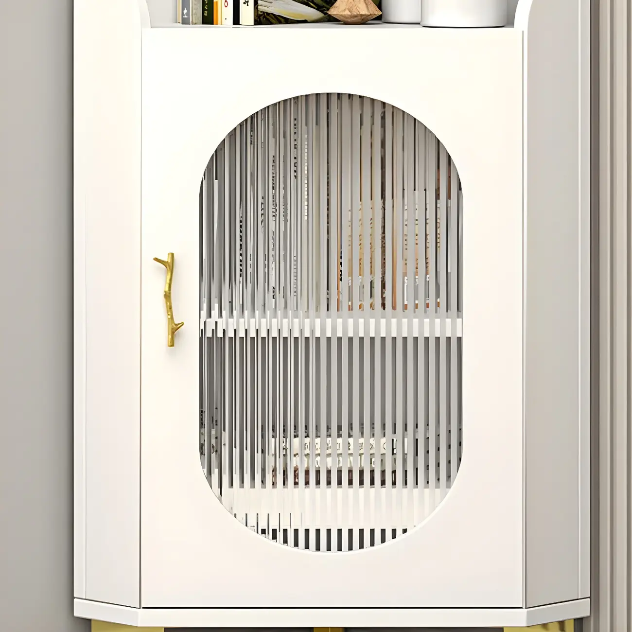 Modern White Rounded Wood Metal Leg Storage Corner Cabinet Image - 6 | homeyfad