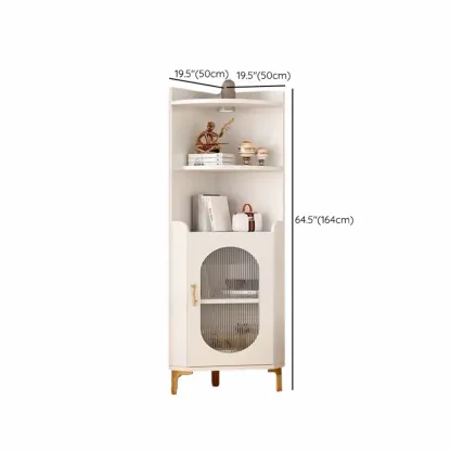 Modern White Rounded Wood Metal Leg Storage Corner Cabinet Image - 11