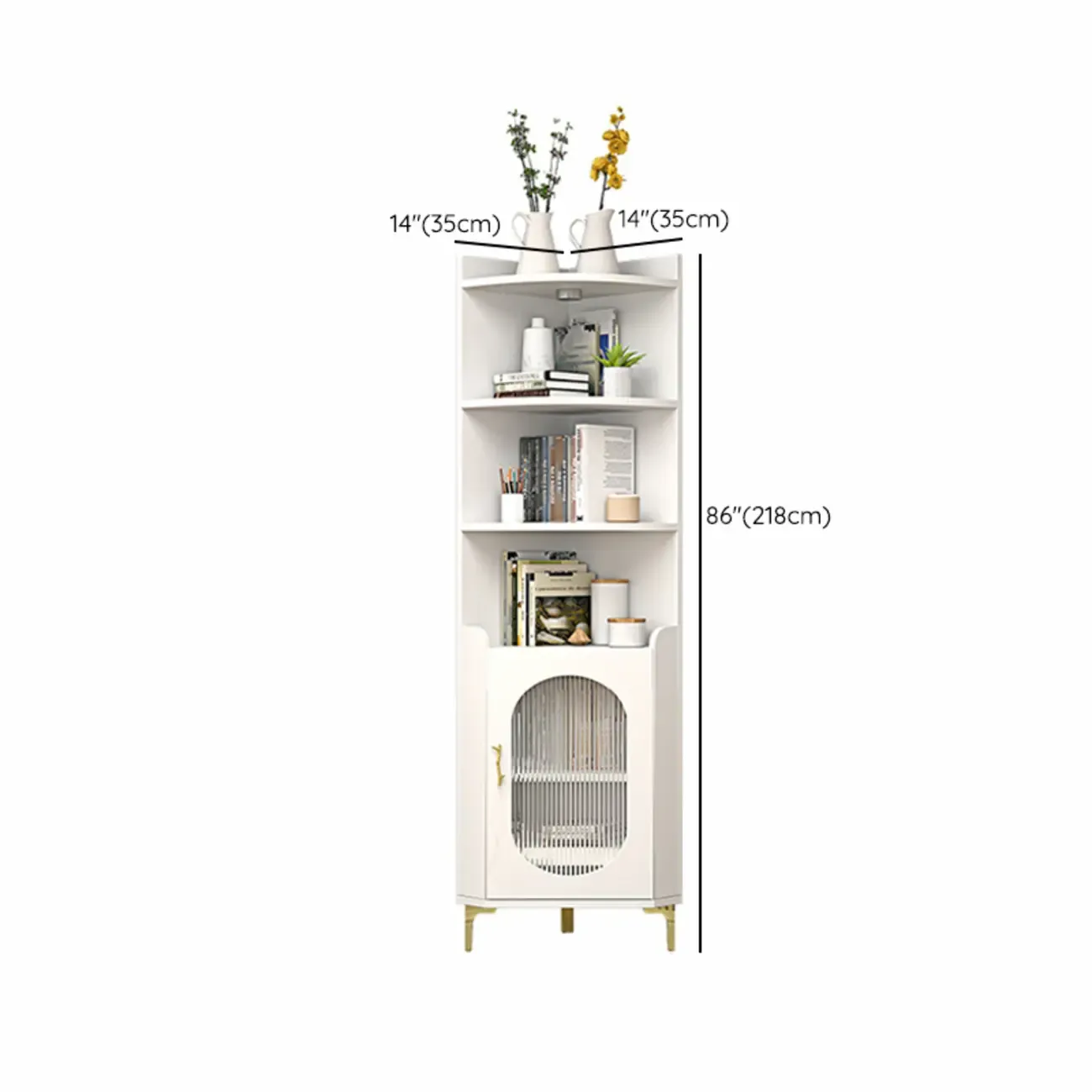 Modern White Rounded Wood Metal Leg Storage Corner Cabinet Image - 16