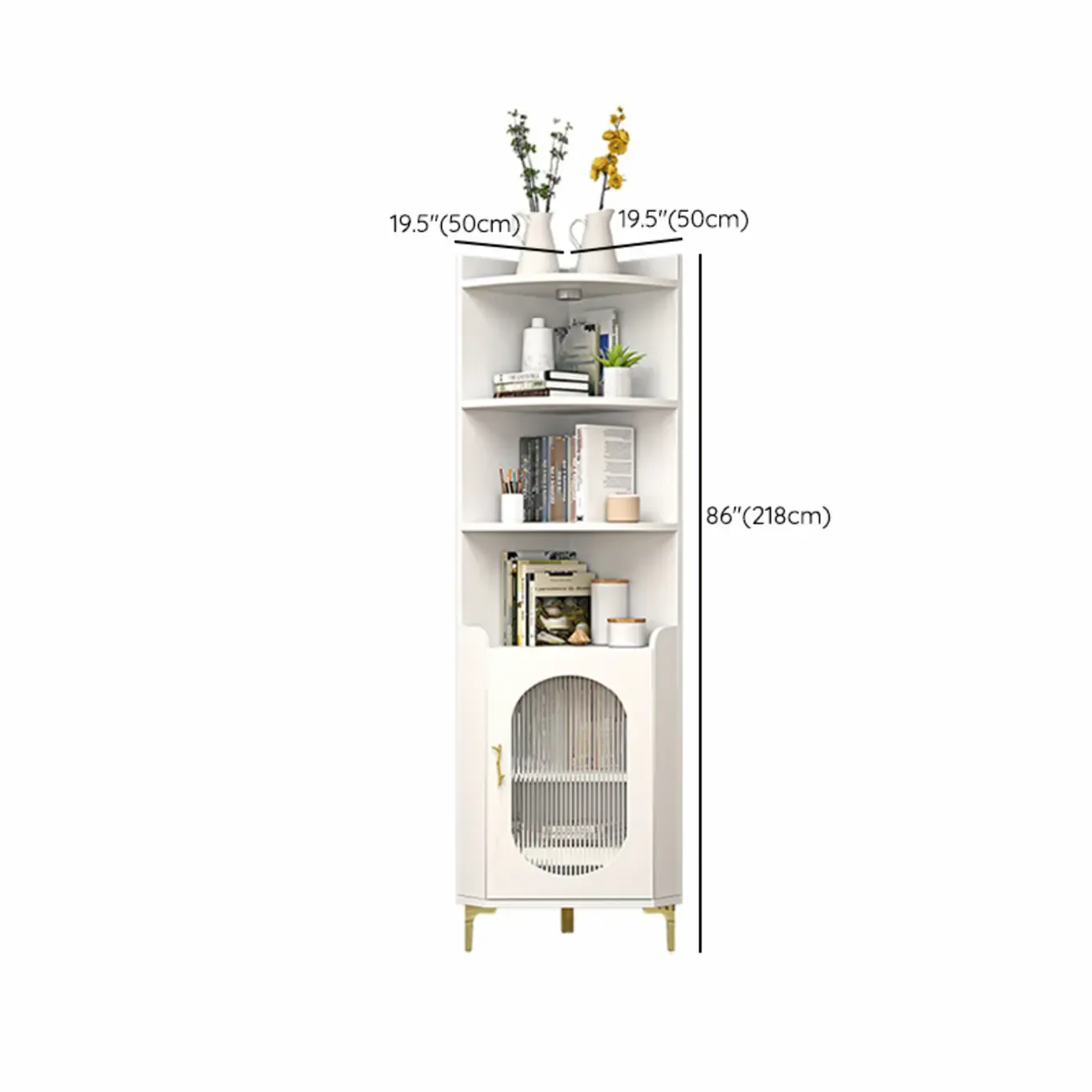 Modern White Rounded Wood Metal Leg Storage Corner Cabinet Image - 19