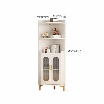 Modern White Rounded Wood Metal Leg Storage Corner Cabinet Image - 20