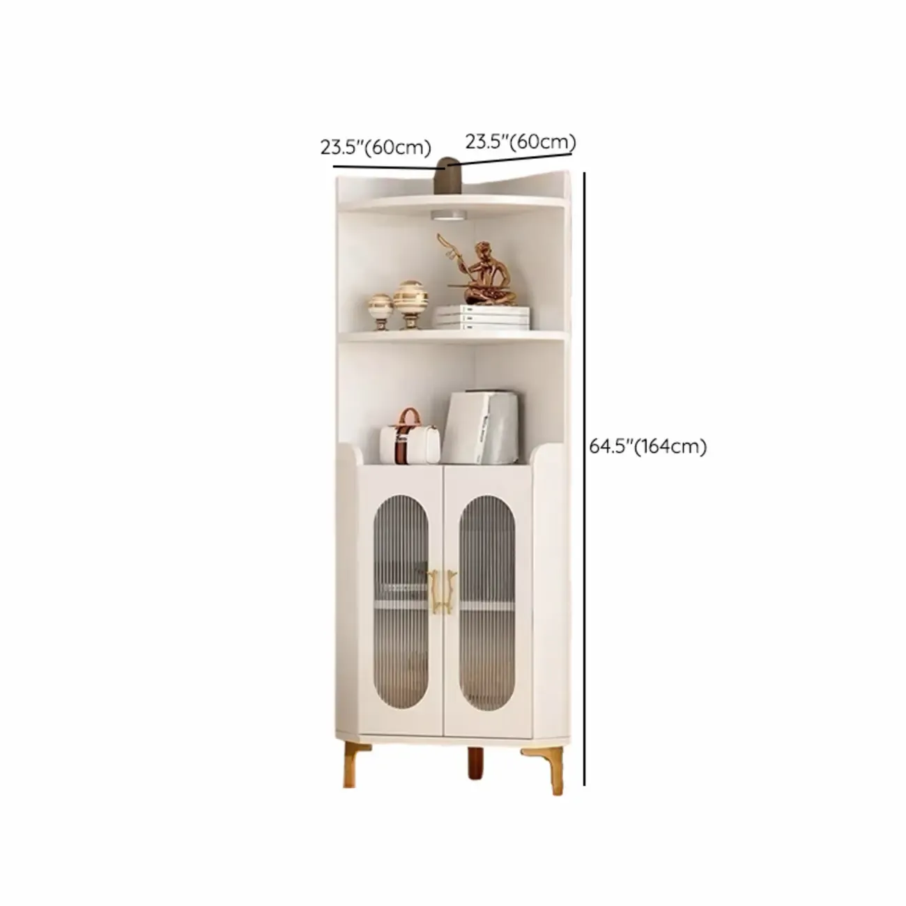 Modern White Rounded Wood Metal Leg Storage Corner Cabinet Image - 21