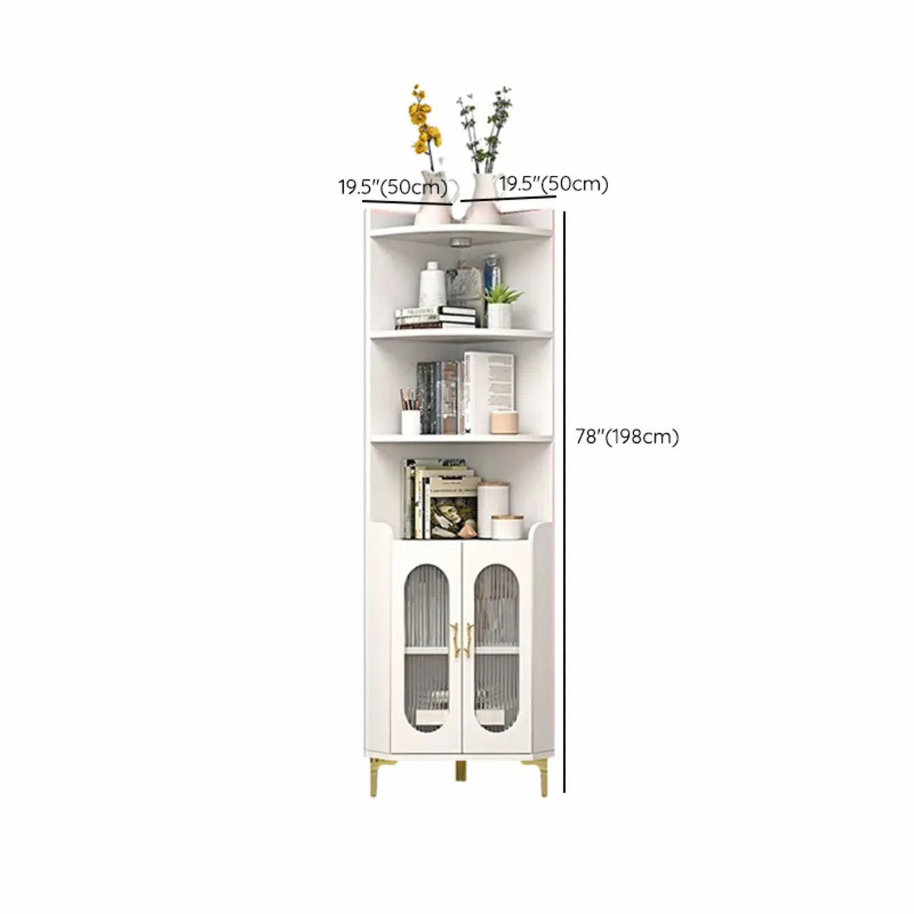 Modern White Rounded Wood Metal Leg Storage Corner Cabinet Image - 22 | homeyfad