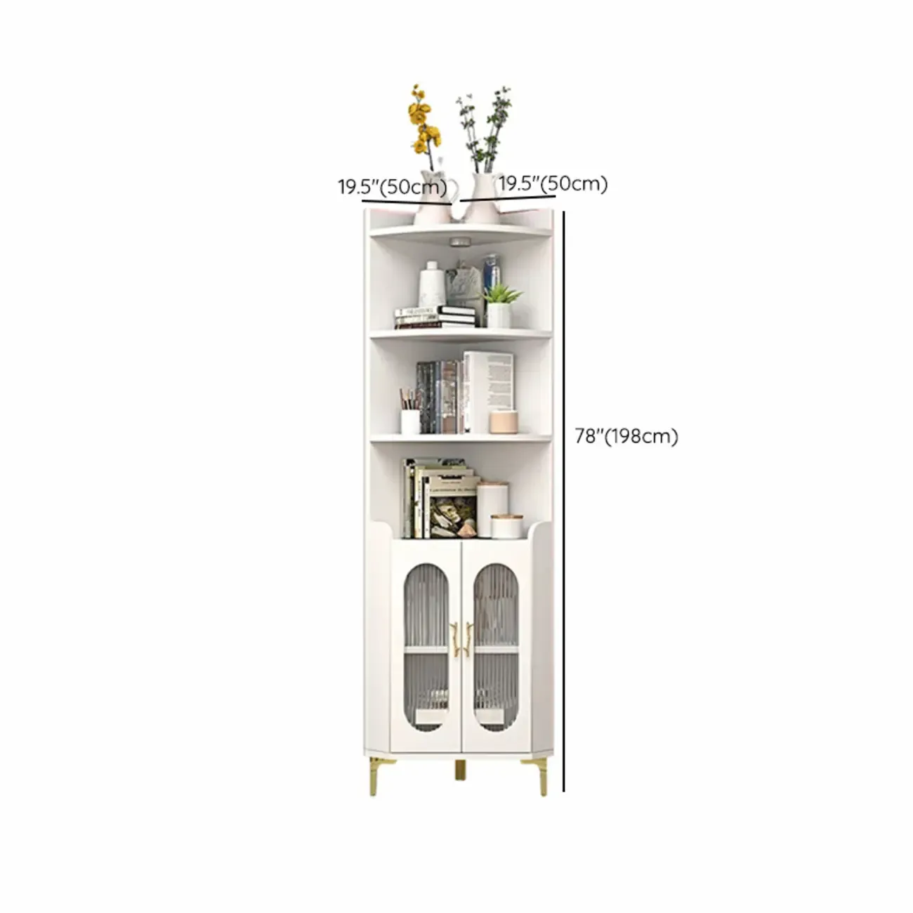 Modern White Rounded Wood Metal Leg Storage Corner Cabinet Image - 22