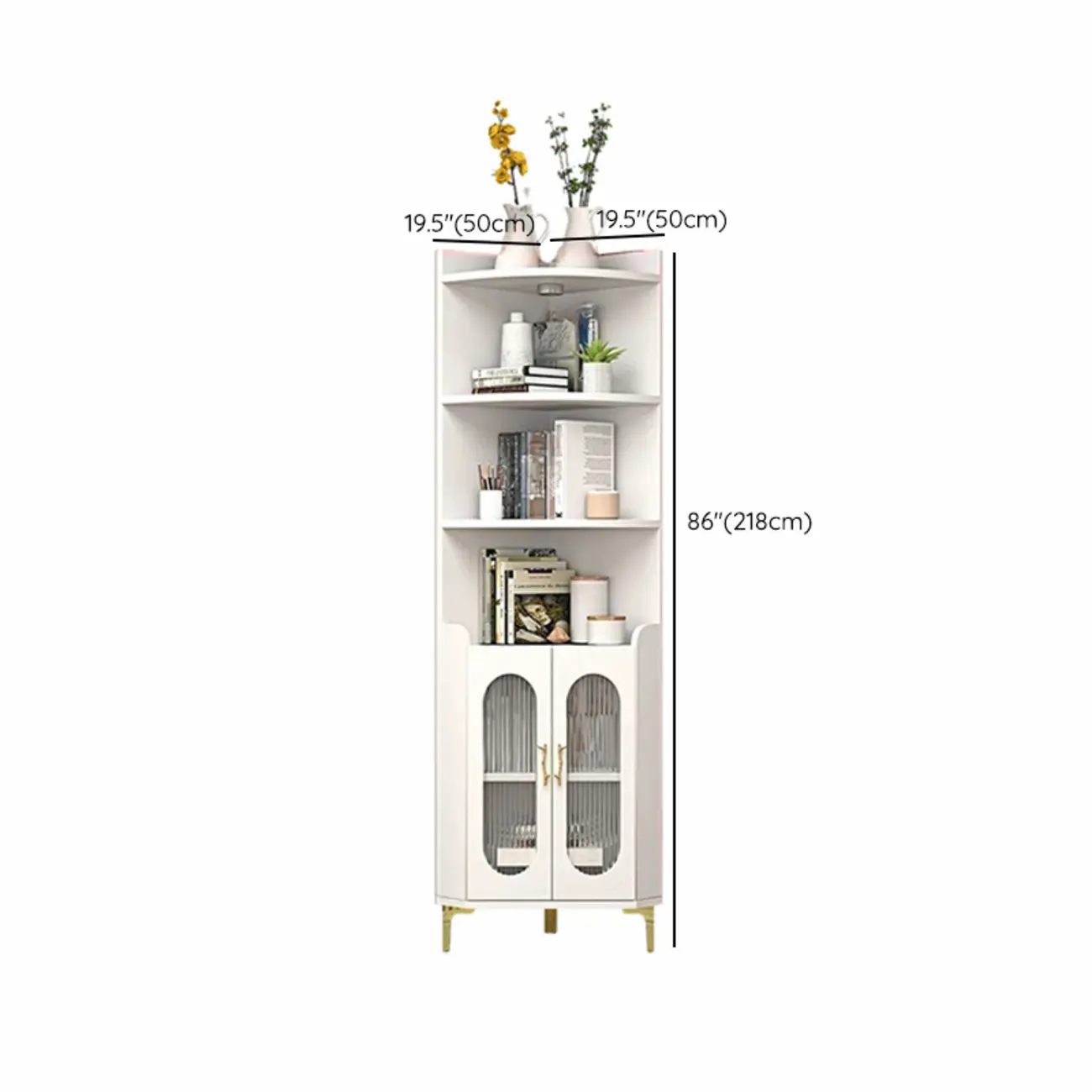 Modern White Rounded Wood Metal Leg Storage Corner Cabinet Image - 24 | homeyfad